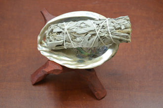 White Sage With Abalone Shell And Wood Stand Smudging Kit