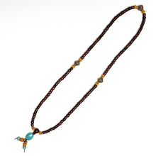 Rosewood Drum 108 Bead Mala With Brass Turquoise And Coral Media 1 of 5